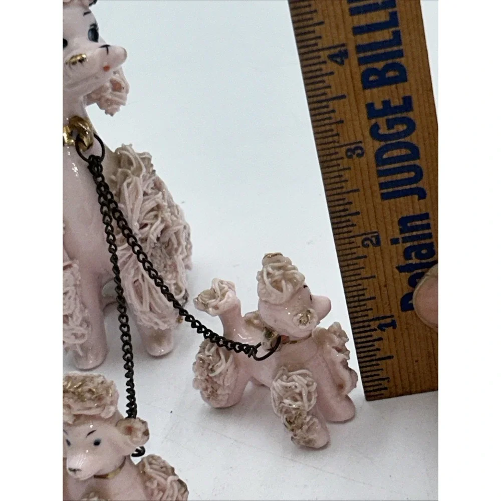 Vintage Napco Pink Spaghetti Poodle Mom and Two Puppies Ceramic Figurines